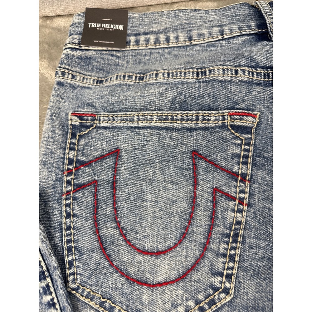 True Religion Jeans Mens 33 Ricky Big T NF Blue Acid Wash Straight NEW - Picture 11 of 11